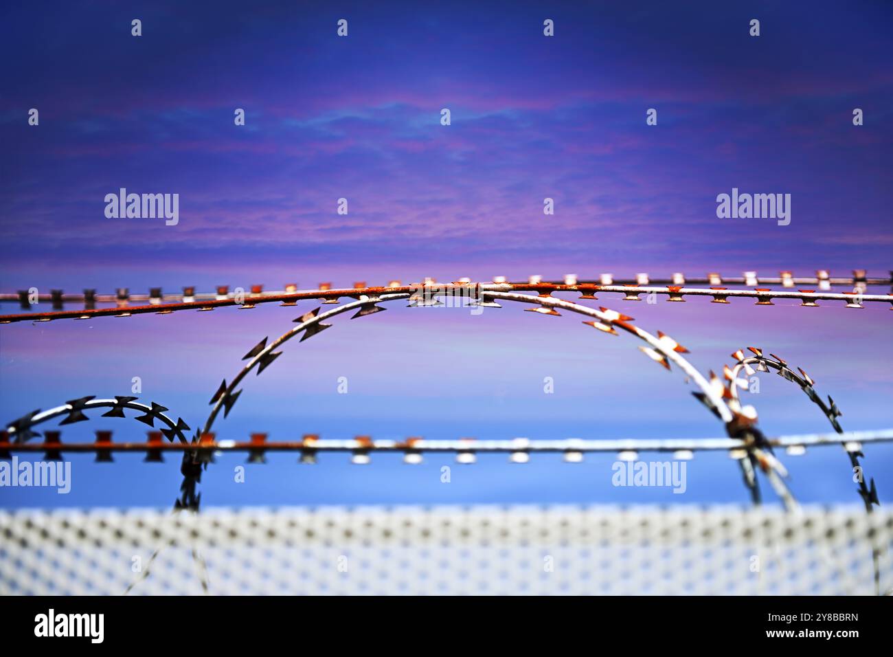 PHOTOMONTAGE, barbed wire, symbolic photo border, EU external borders, FOTOMONTAGE, Stacheldraht, Symbolfoto Grenze, EU-Außengrenzen Stock Photo