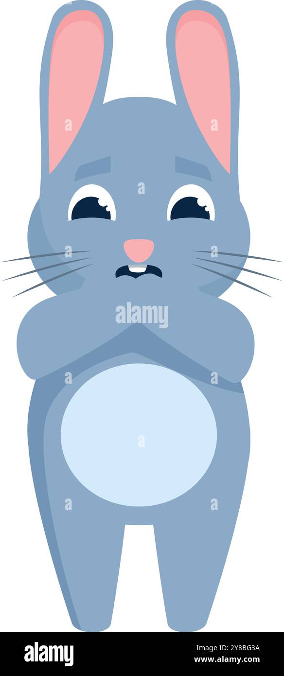 Cartoon bunny character holding paws together, showing anxiety, fear ...