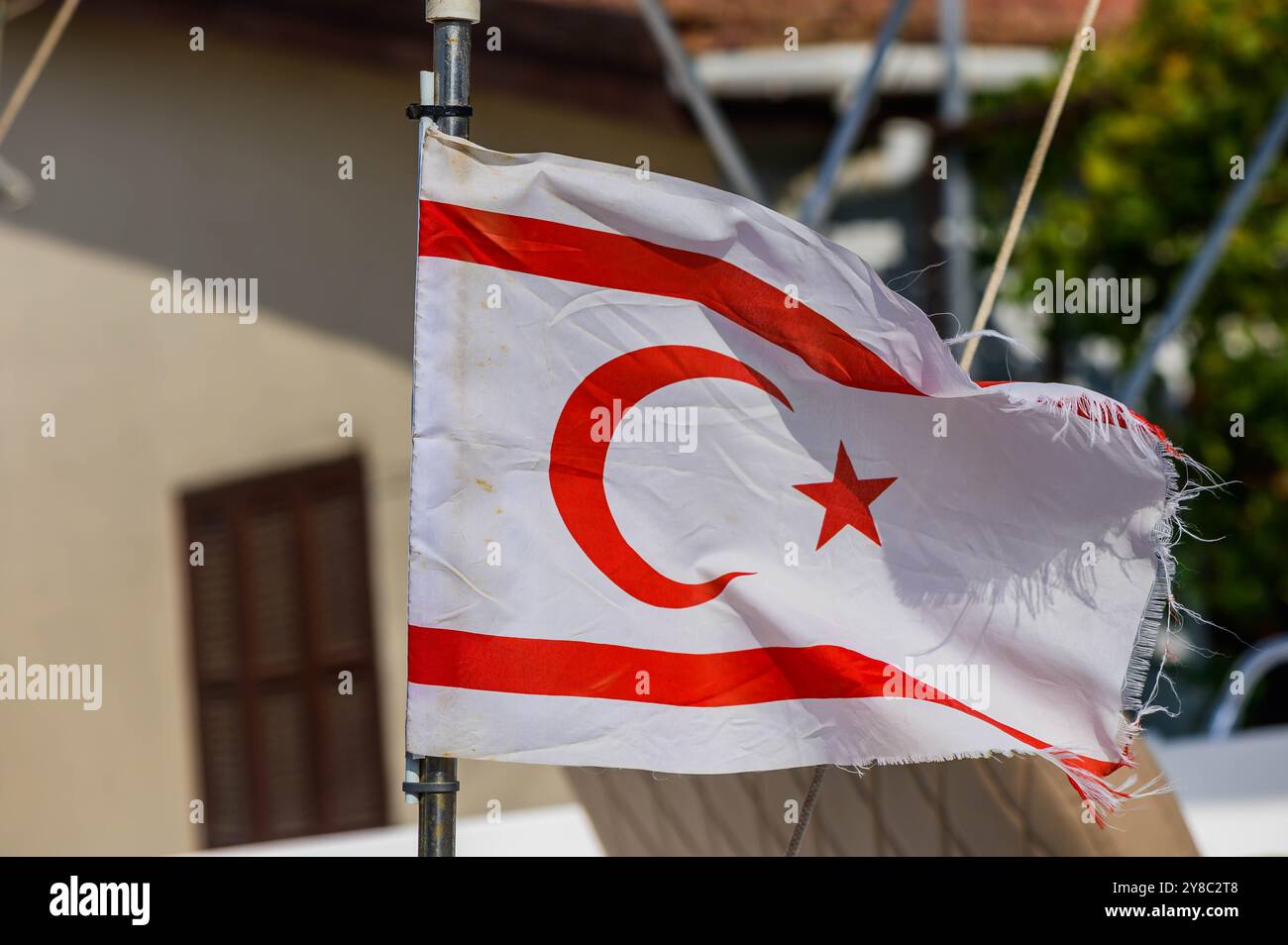 Northern Cyprus Flag Rumpled Close Up Stock Photo