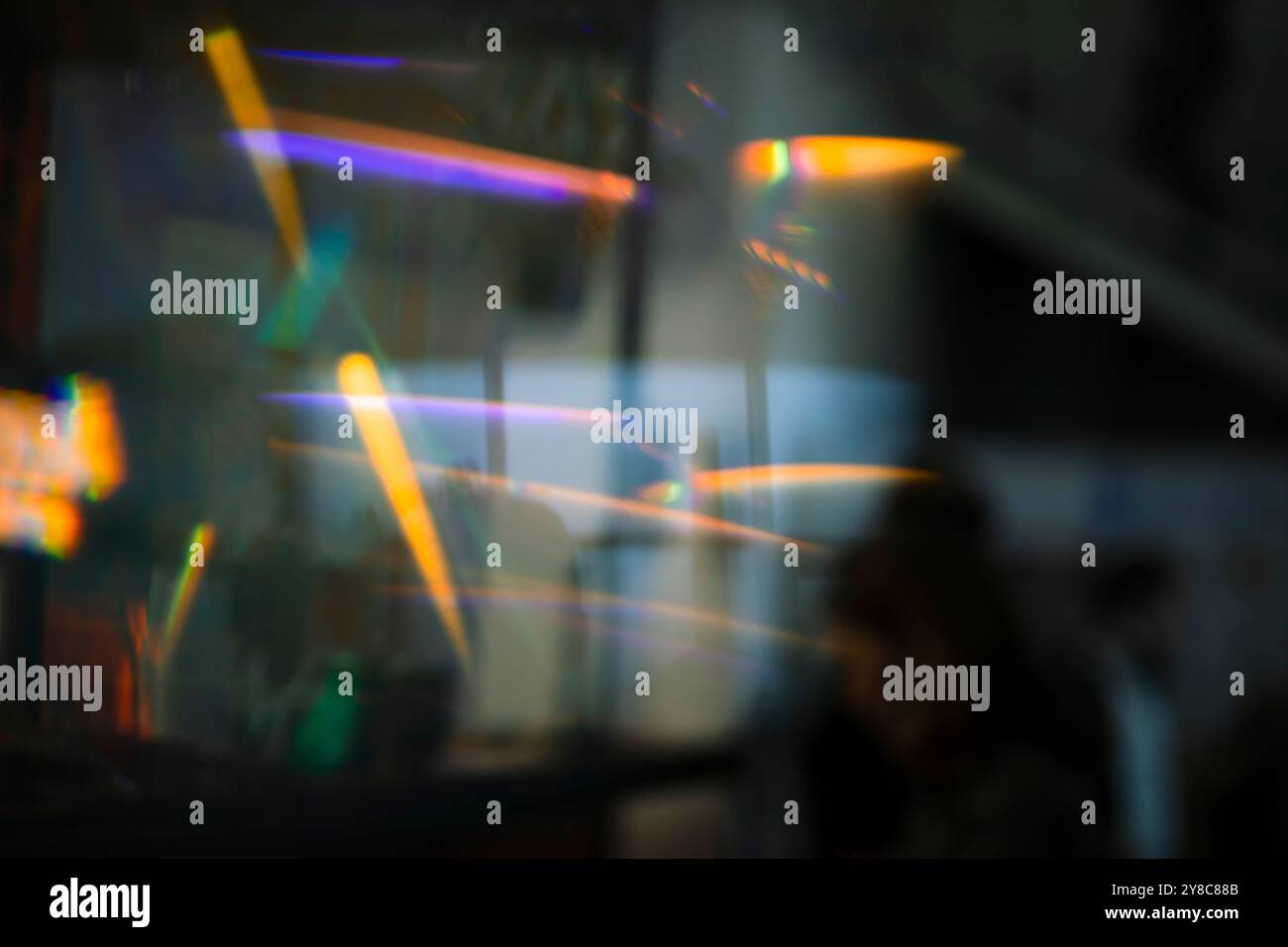 Luminous lines and glowing hues move through the frame, capturing the fluidity of light, abstract background Stock Photo