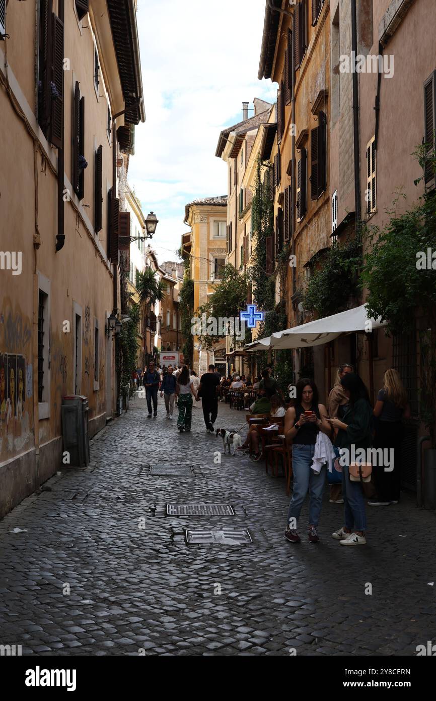 Quaint, Historic, Narrow, Cobblestoned Streets, Trastevere, Rome, Italy Stock Photo