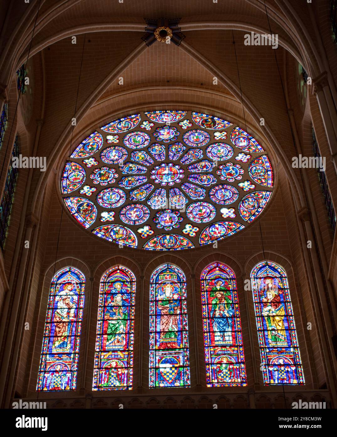 The Rose Window at Notre Dame de Chatres Cathedral Chatres, France Stock Photo