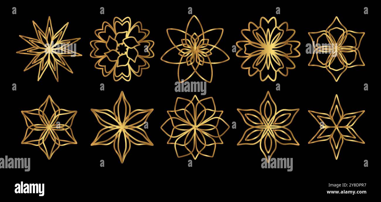 Elegant Gold Thin Royal Flower Collection For Logo Design Element Stock Vector
