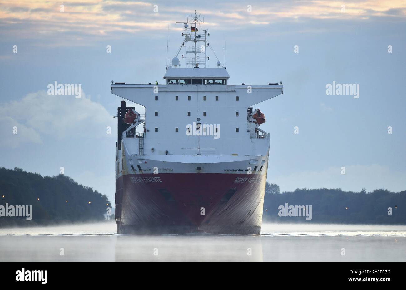 RoRo cargo ship Super Fast Levante travelling through the Kiel Canal at ...