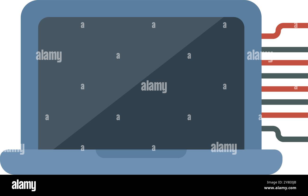 Laptop showing artificial intelligence algorithm processing data with lines connected to the side of the screen Stock Vector