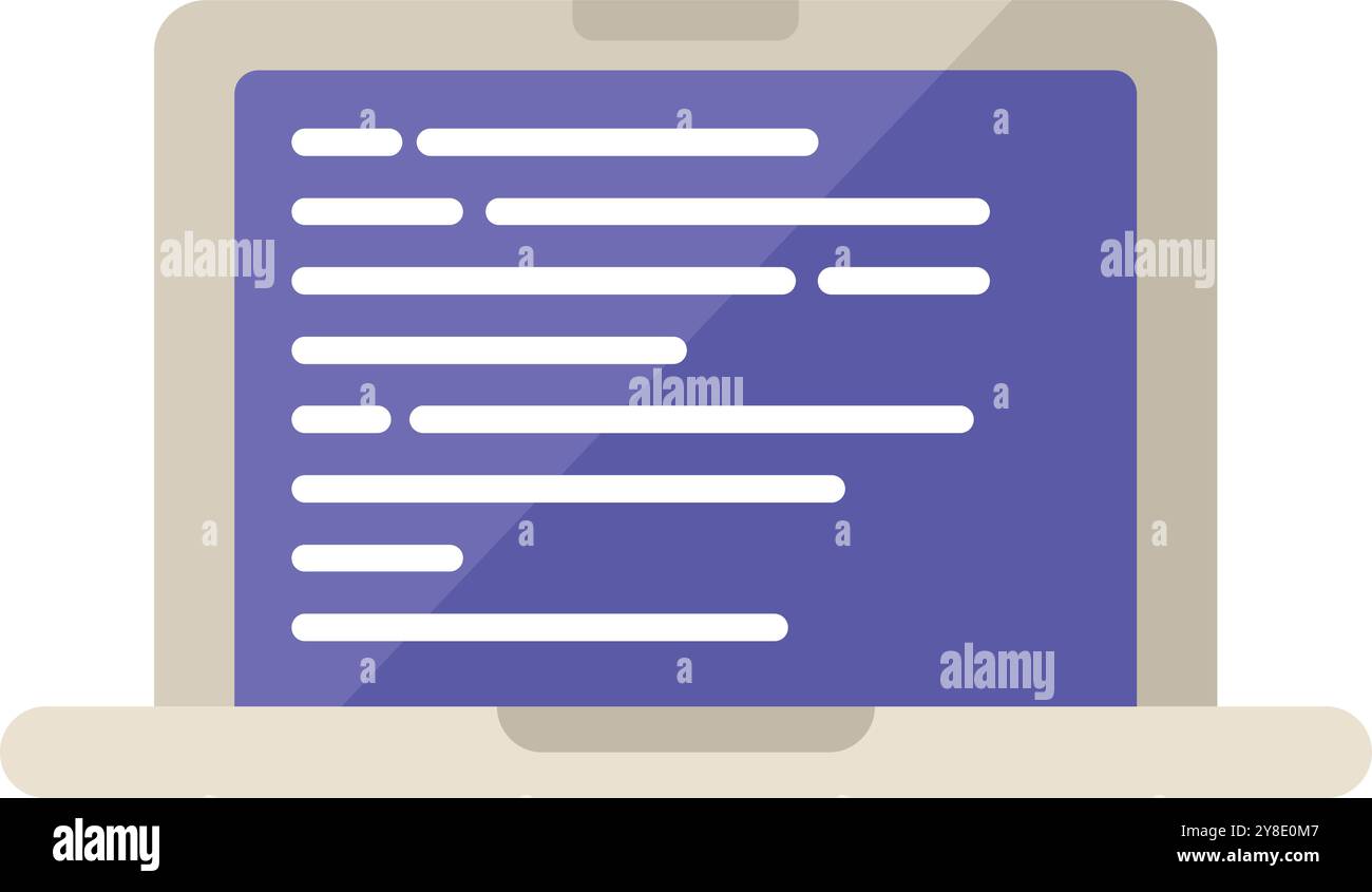 Laptop displaying lines of programming code on its screen, representing software development and coding concepts Stock Vector