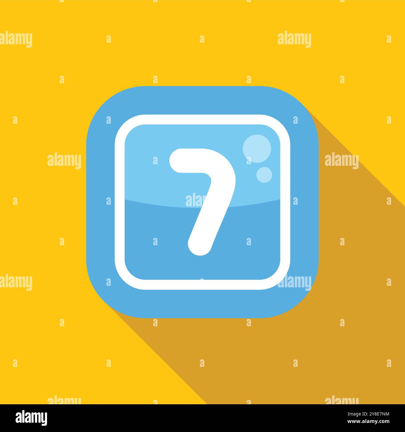 Washing machine control panel showing number seven setting icon with long shadow on yellow background Stock Vector