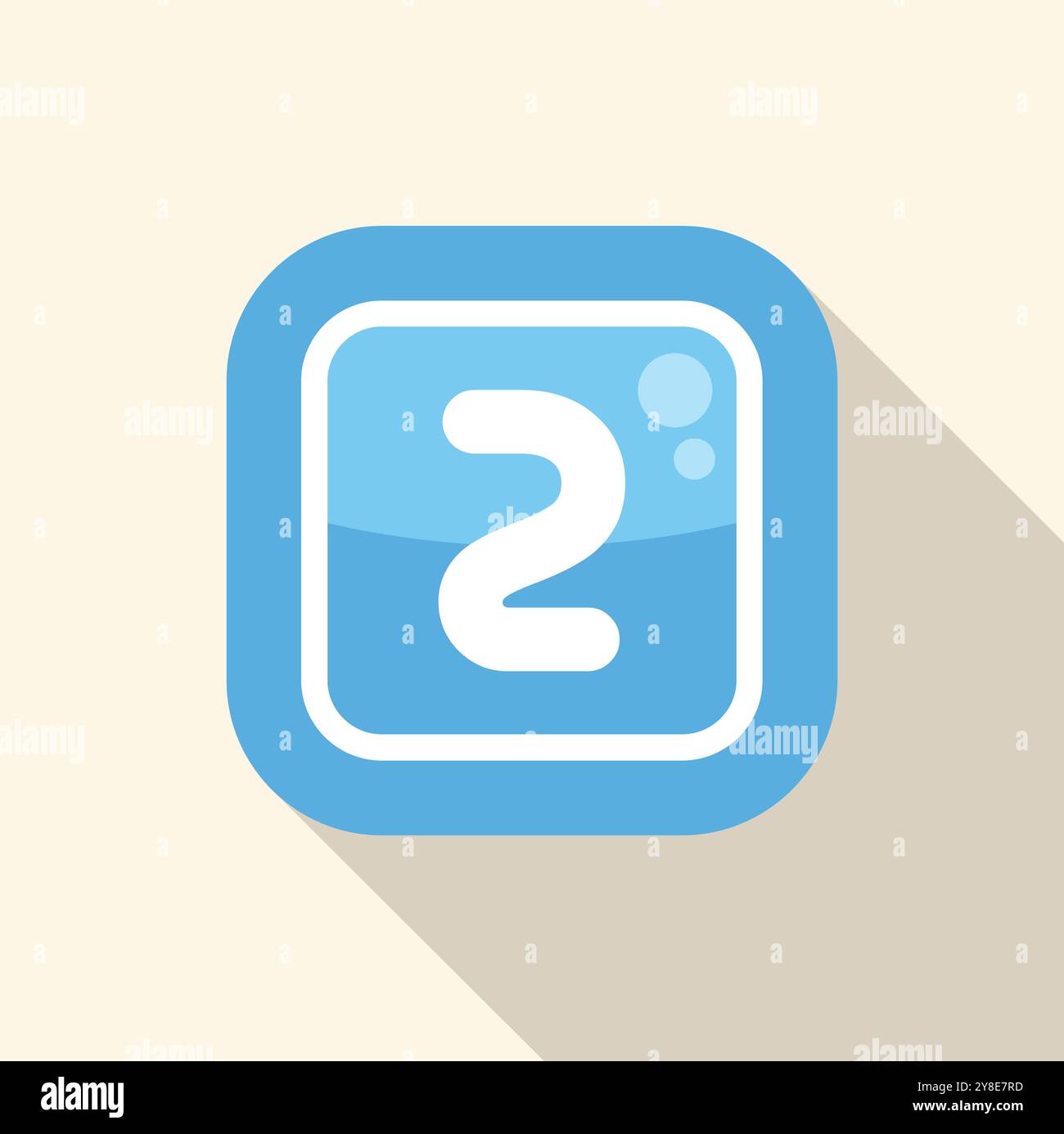 Blue rounded square icon with long shadow, showing number two, for application button or web design element Stock Vector