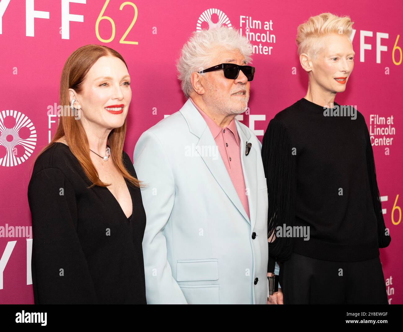 New York, USA. 04th Oct, 2024. Julia Moore, Pedro Almodovar, Tilda Swinton attend premiere of 'The Room Next Door' at 62nd New York Film Festival at Alice Tully Hall in New York on October 4, 2024. (Photo by Lev Radin/Sipa USA) Credit: Sipa USA/Alamy Live News Stock Photo