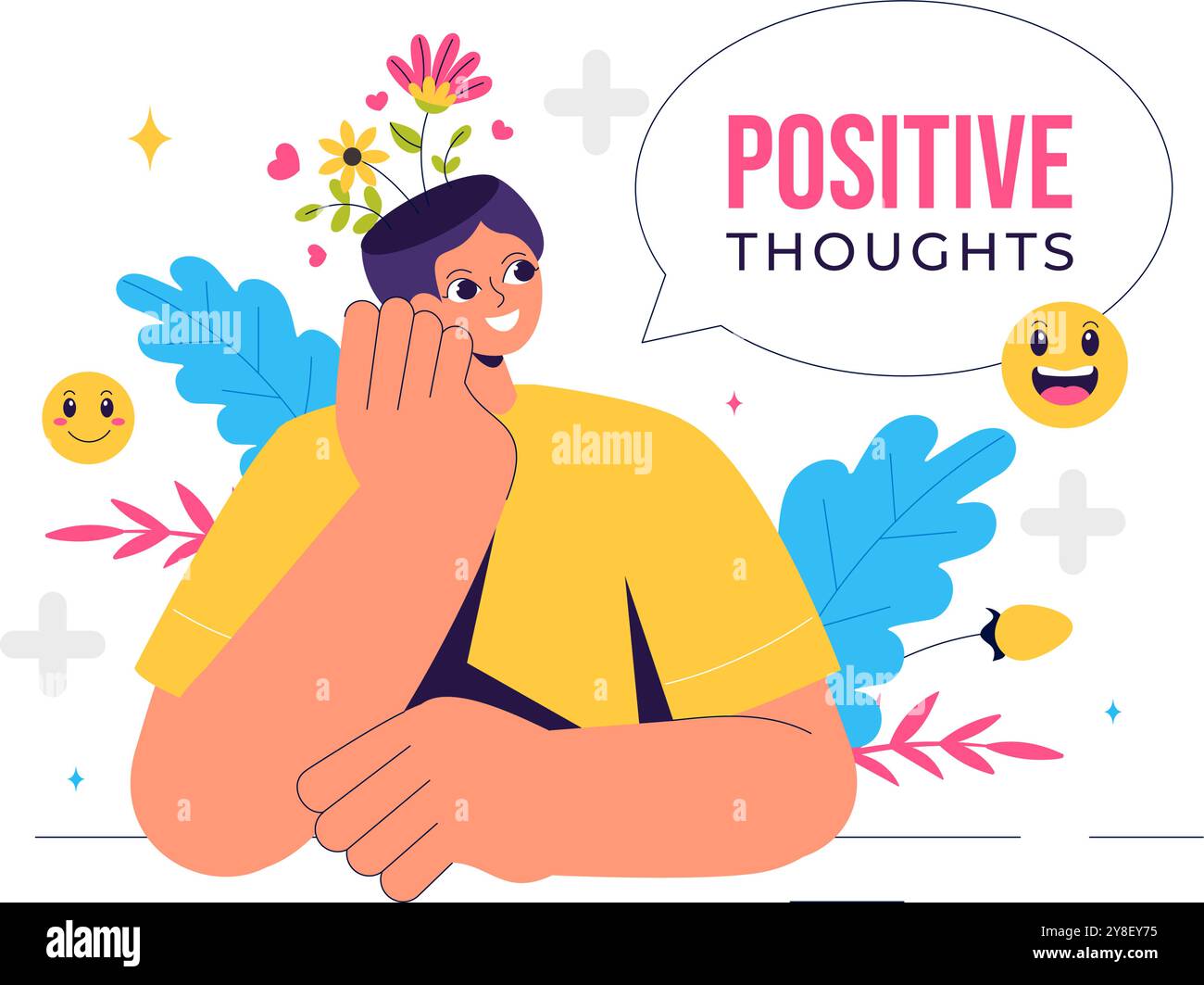 Positive Thoughts Vector Illustration featuring a Positive Mindset ...