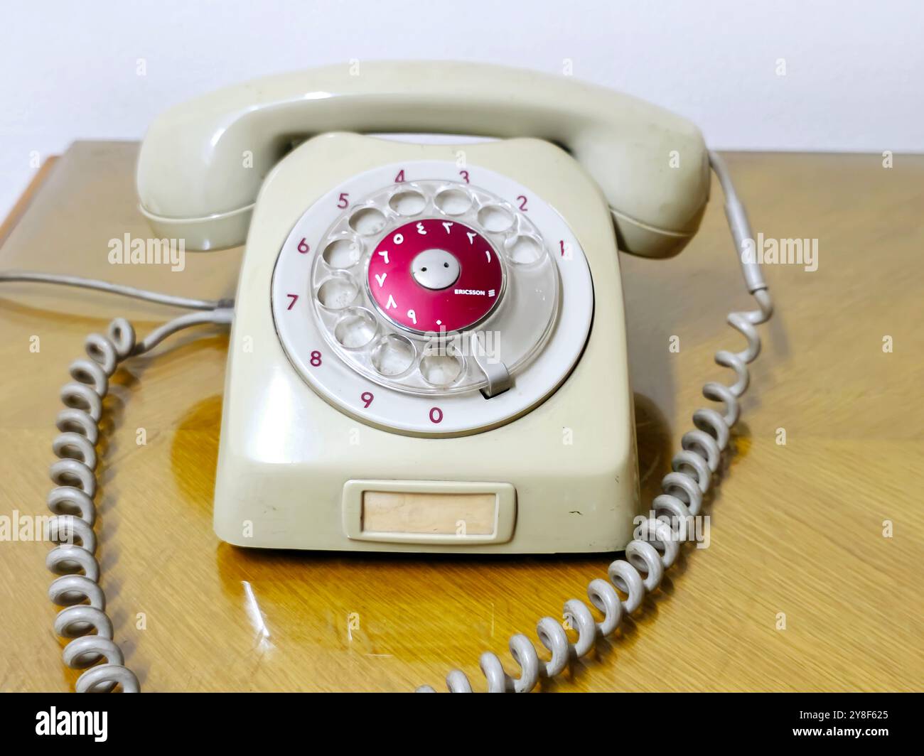 Cairo, Egypt, September 26 2024: Ericsson Dialog corded telephone, Ericsson Dialog is a Swedish telephone model, the desk and wall version of this pho Stock Photo