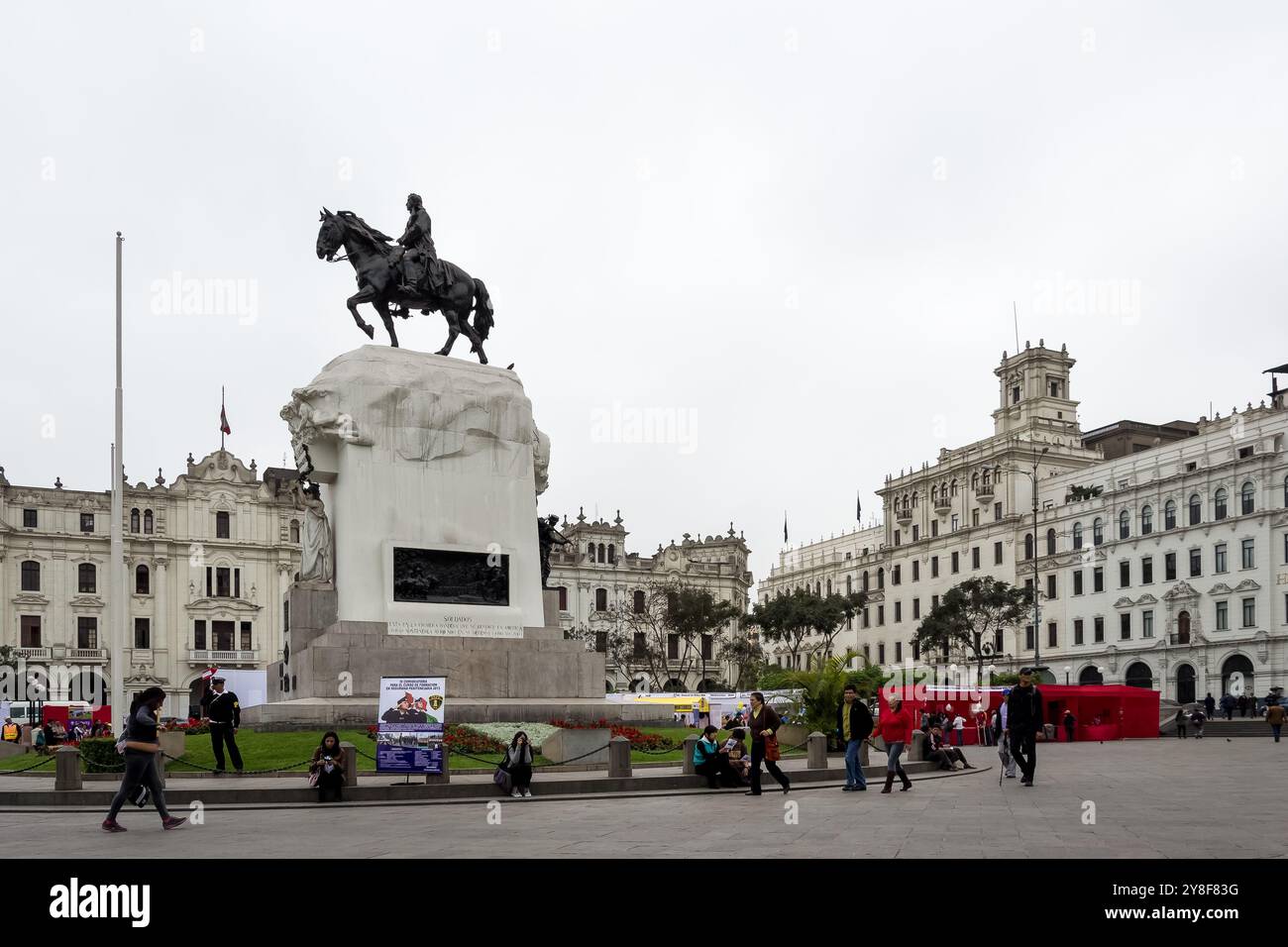 View of the Plaza San Martín, one of the most representative public spaces of the city of Lima, Peru. Stock Photo
