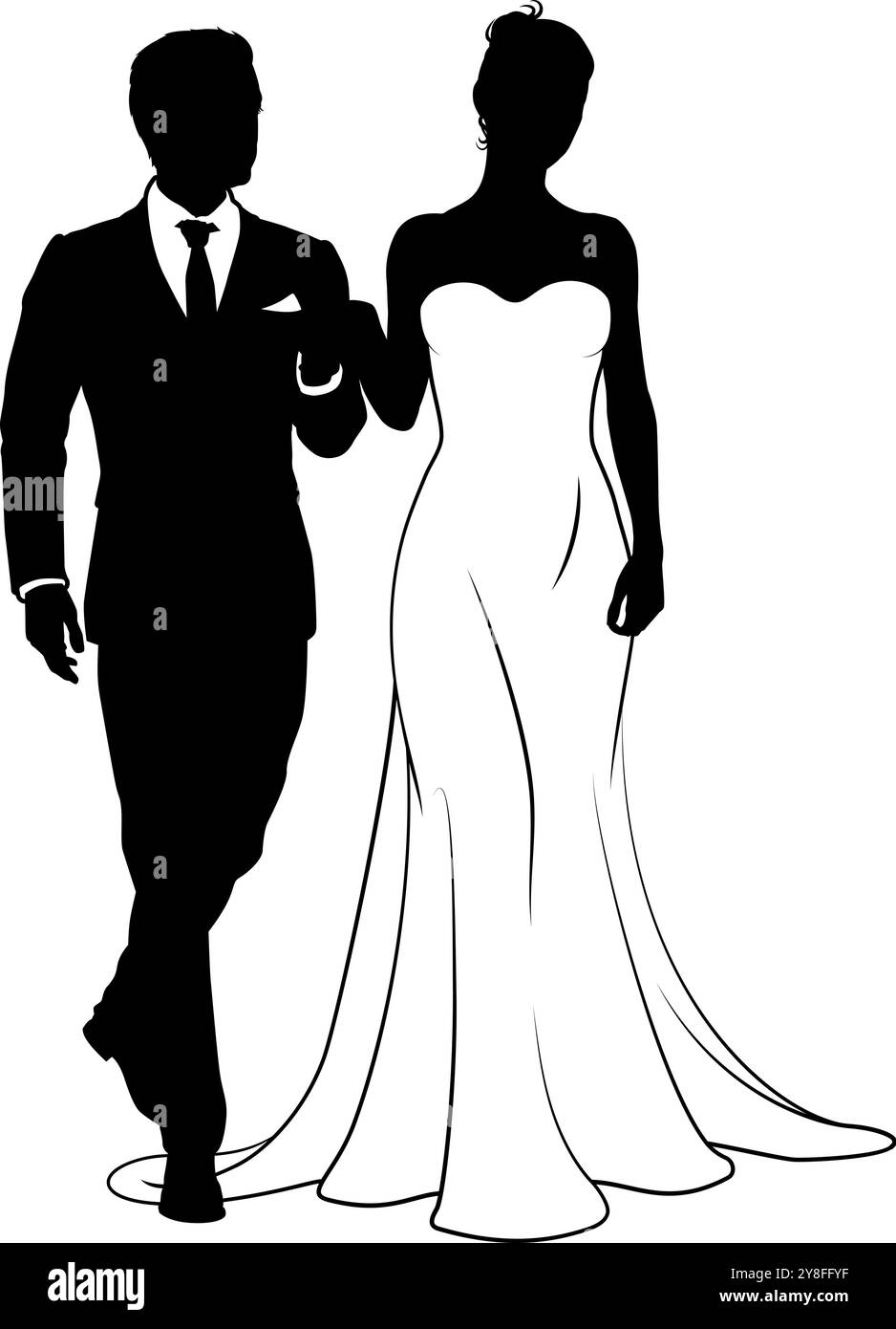 Bride And Groom Couple Wedding Dress Silhouettes Stock Vector Image ...