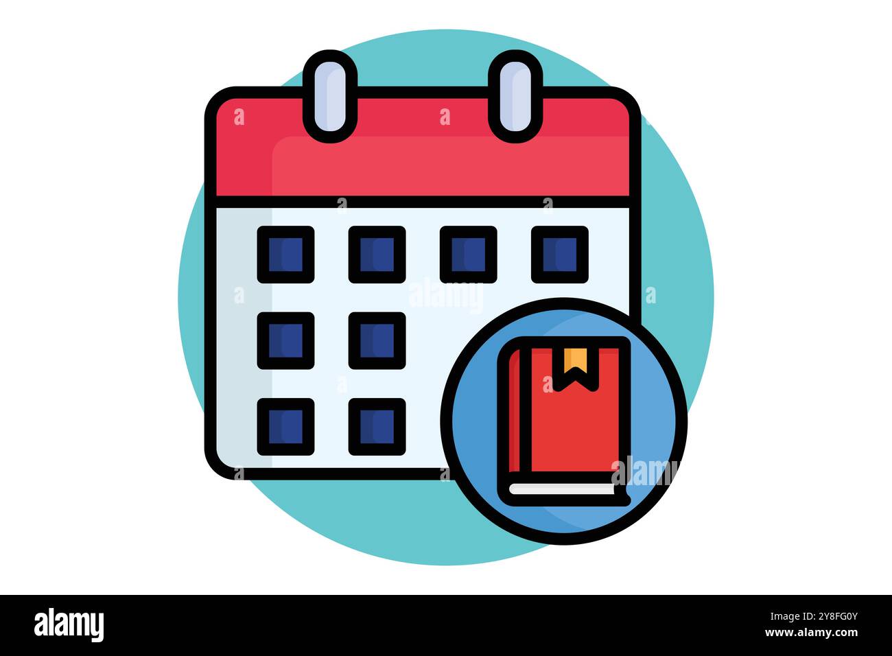 Class schedule colored outline icon. calendar with book. icon related to online course. education elements vector illustration Stock Vector