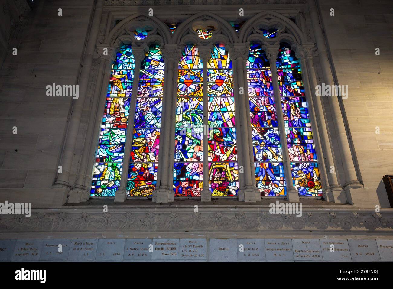 DOUVRES LA DELIVRANDE, FRANCE, MAY 13, 2024 : interiors architectural decors of basilica of Our Lady de la delivrande, norrmandy Stock Photo