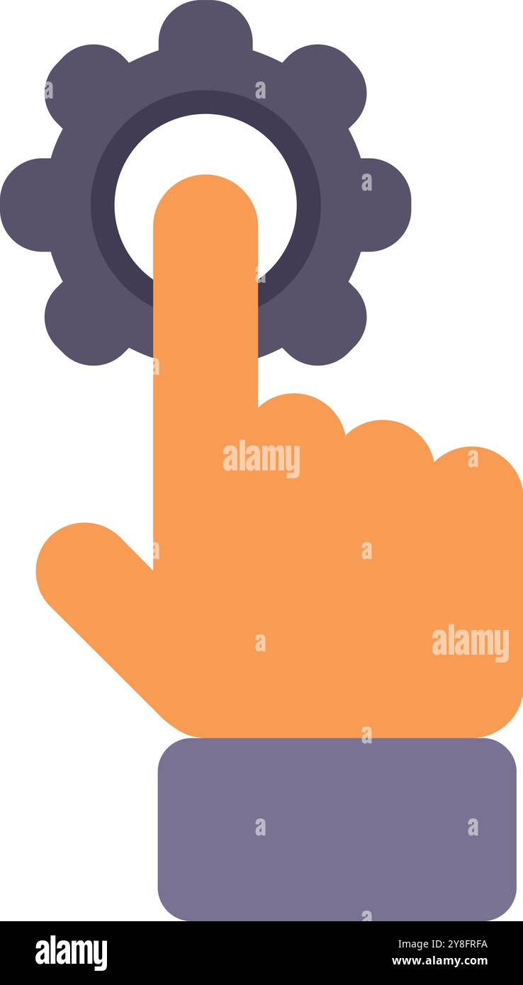 Hand pressing a gear button, activating a process or setting things in motion Stock Vector