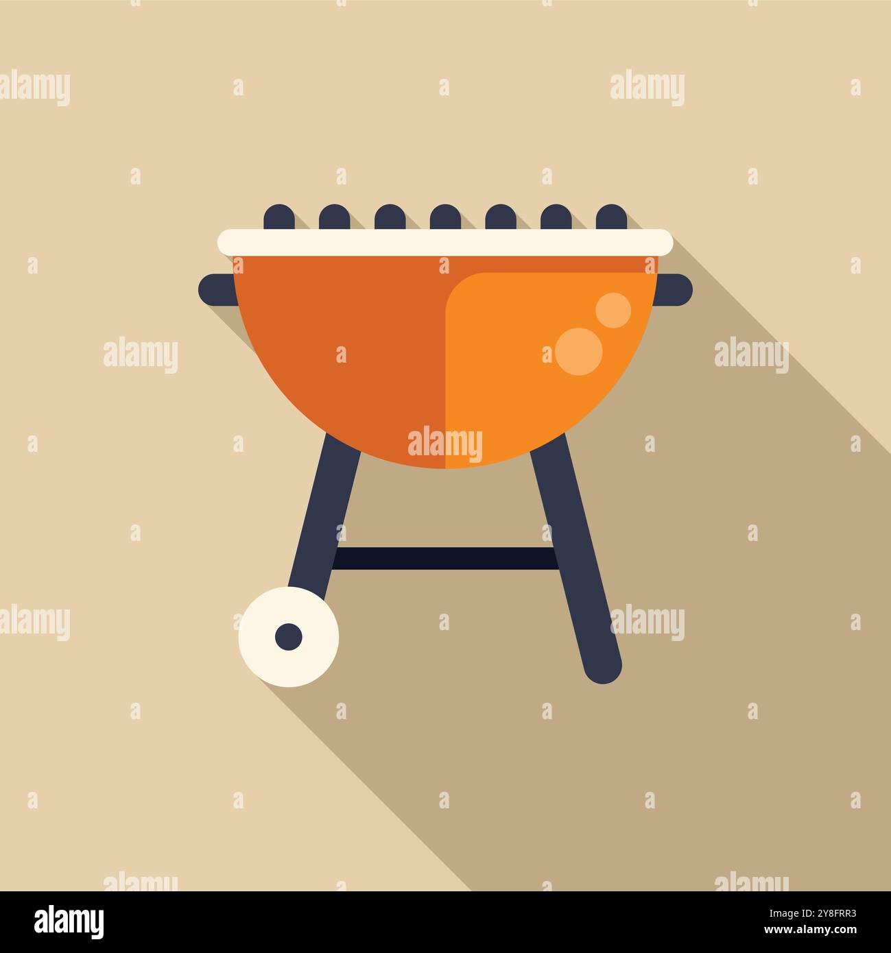 Orange barbecue grill casting a long shadow, in a flat design style Stock Vector