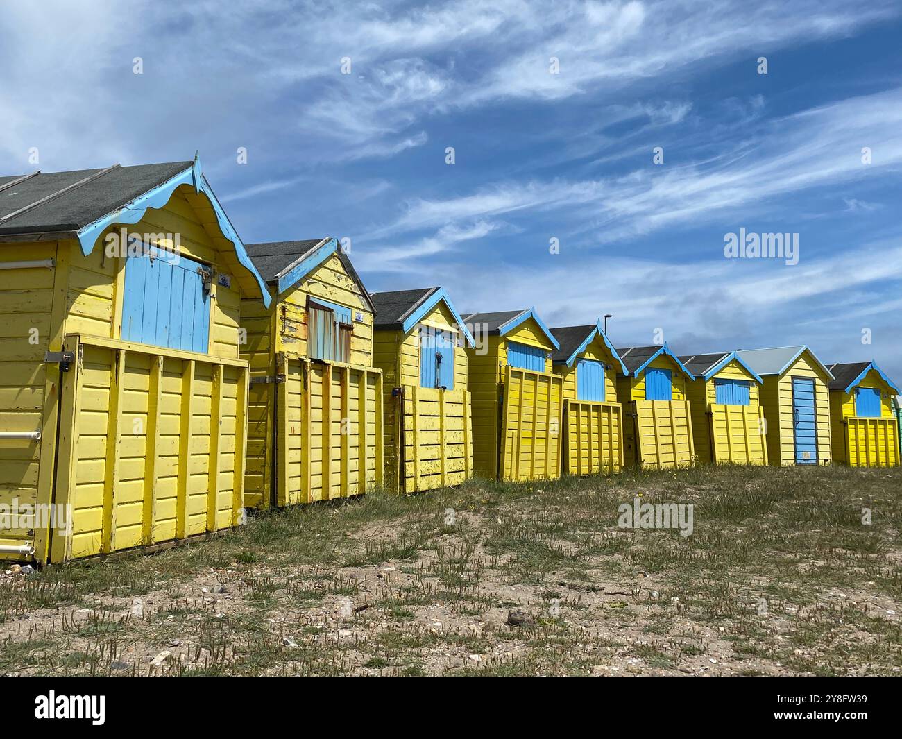 Beach huts, Worthing, West Sussex, U.K. - Smartphone Captured Stock Image