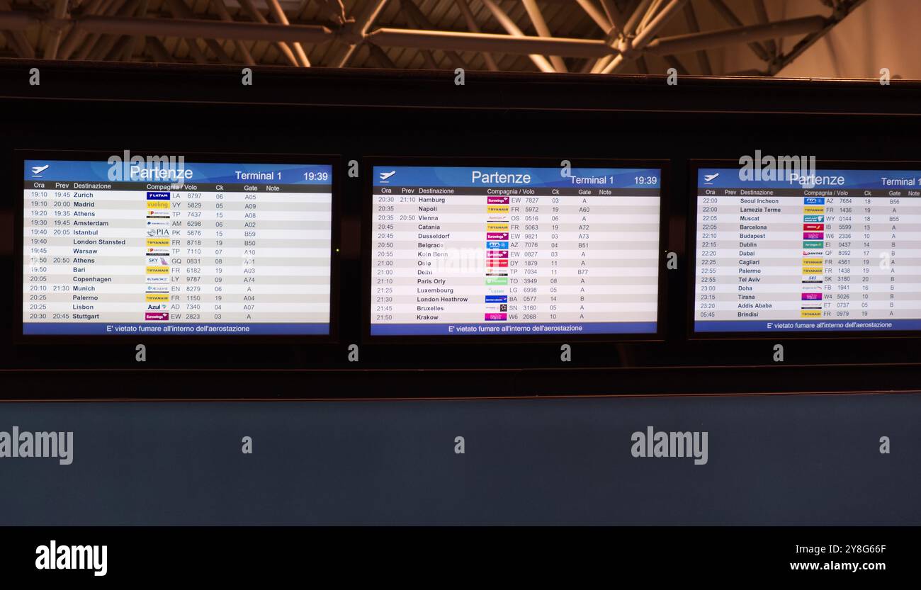 Italy - 8 may 2024: Flight timetable in Malpensa airport Stock Photo ...