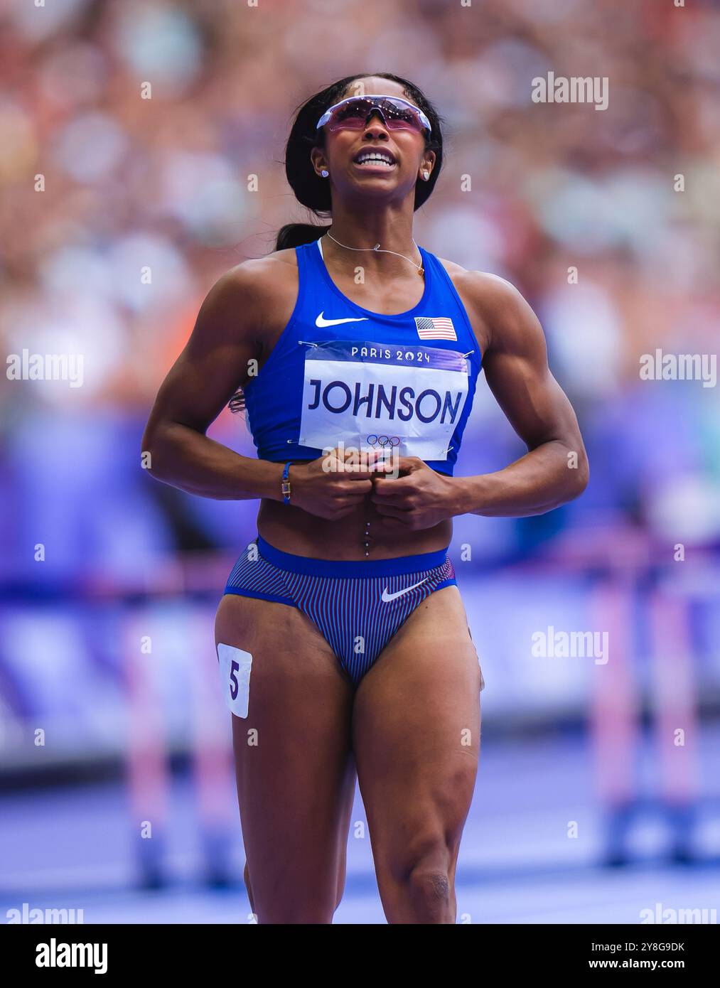 Alaysha Alaysha Johnson participating in the 100 meters hurdles at the Paris ...