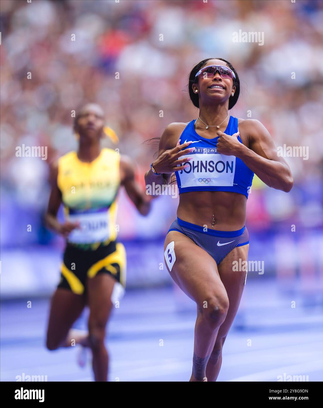 Lay Lay Johnson Alaysha Johnson participating in the 100 meters hurdles at the Paris ...