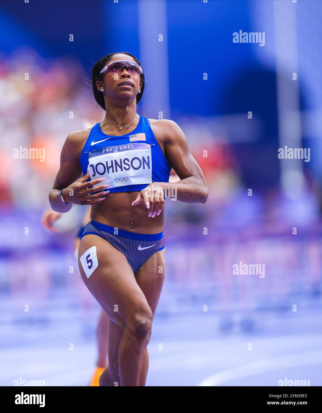 Lay Lay Johnson Alaysha Johnson participating in the 100 meters hurdles at the Paris ...
