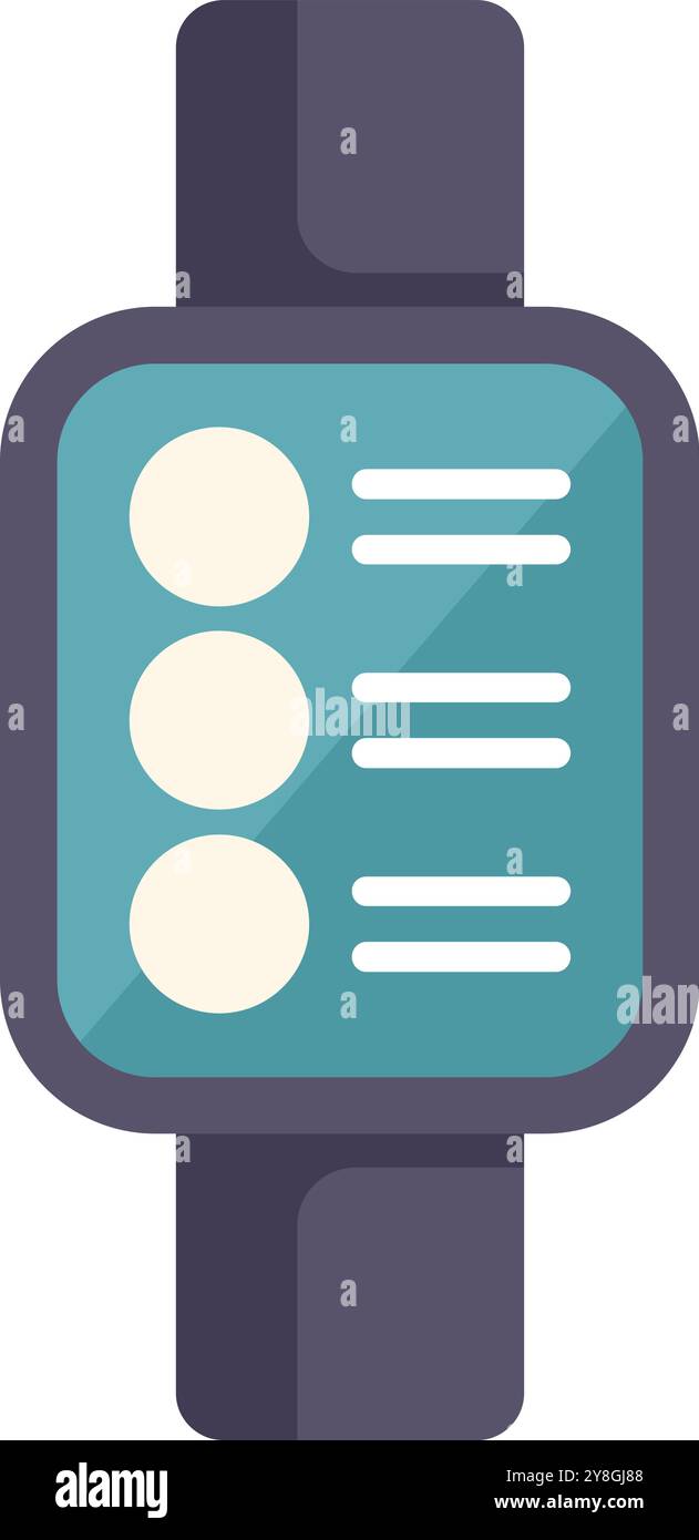 Watch Text Smart watch is displaying menu interface with buttons and text lines ...