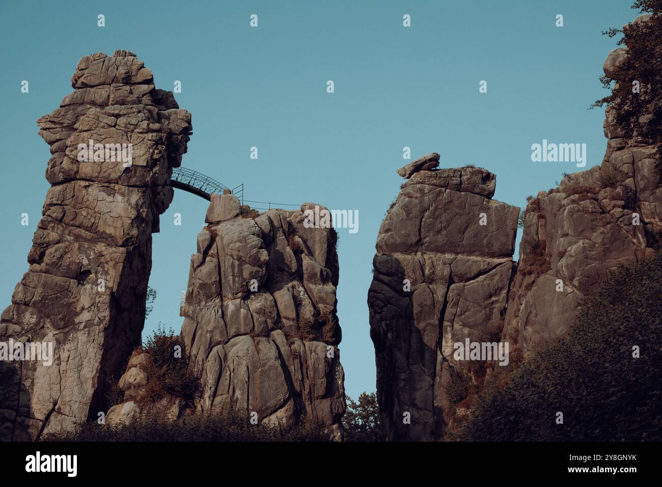 Natural attractions in Germany drone view of the Externsteine a sandstone rock formation in the Teutoburg Forest Stock Photo