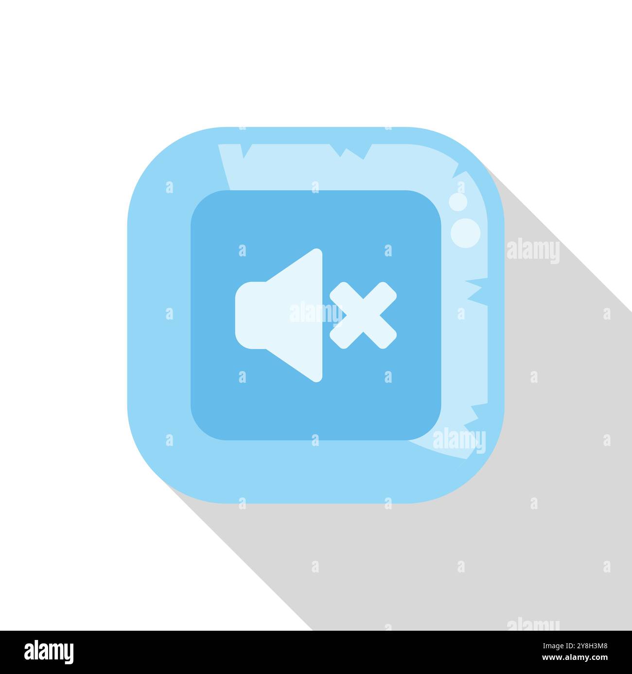 Blue square app icon with rounded corners displaying a muted speaker ...