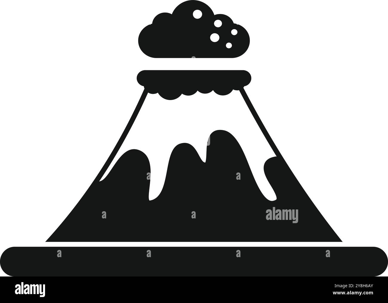 Simple black vector icon of a volcano erupting with a cloud of smoke ...