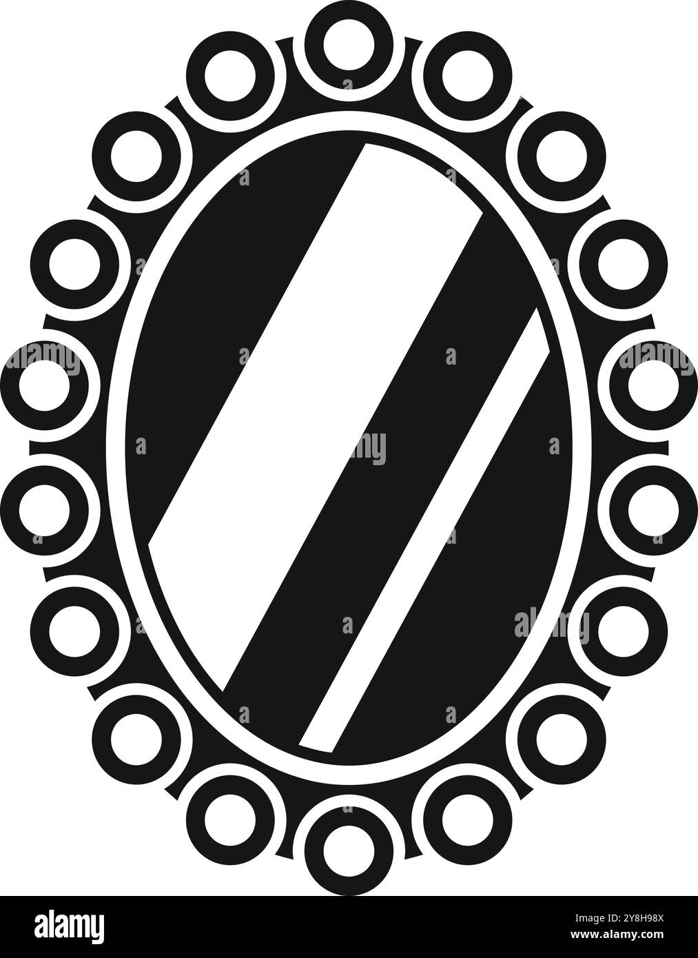 Oval mirror with round frame reflecting light in simple style icon ...