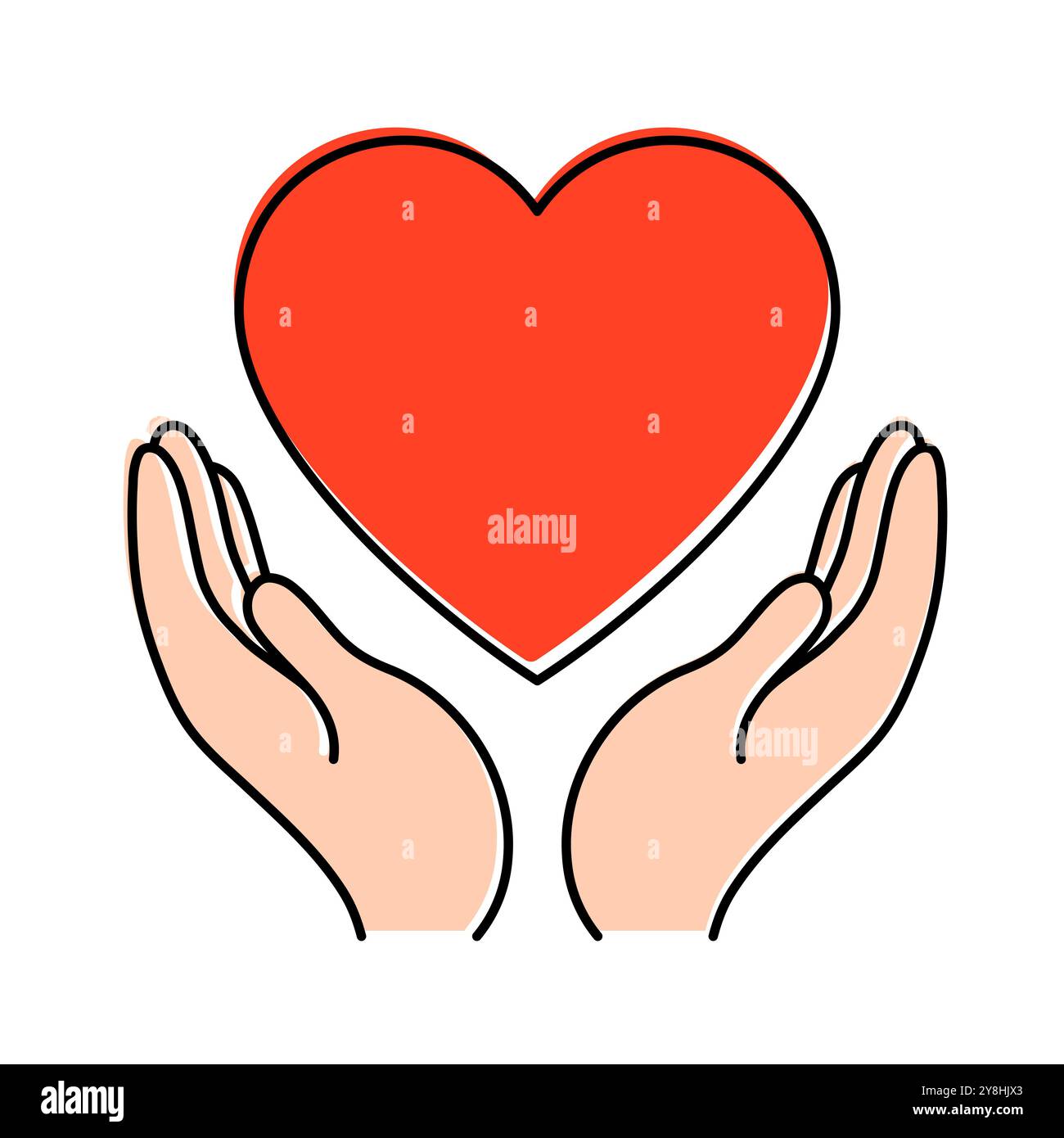 Charity icon, hands holding a red heart. Donation, support, compassion ...