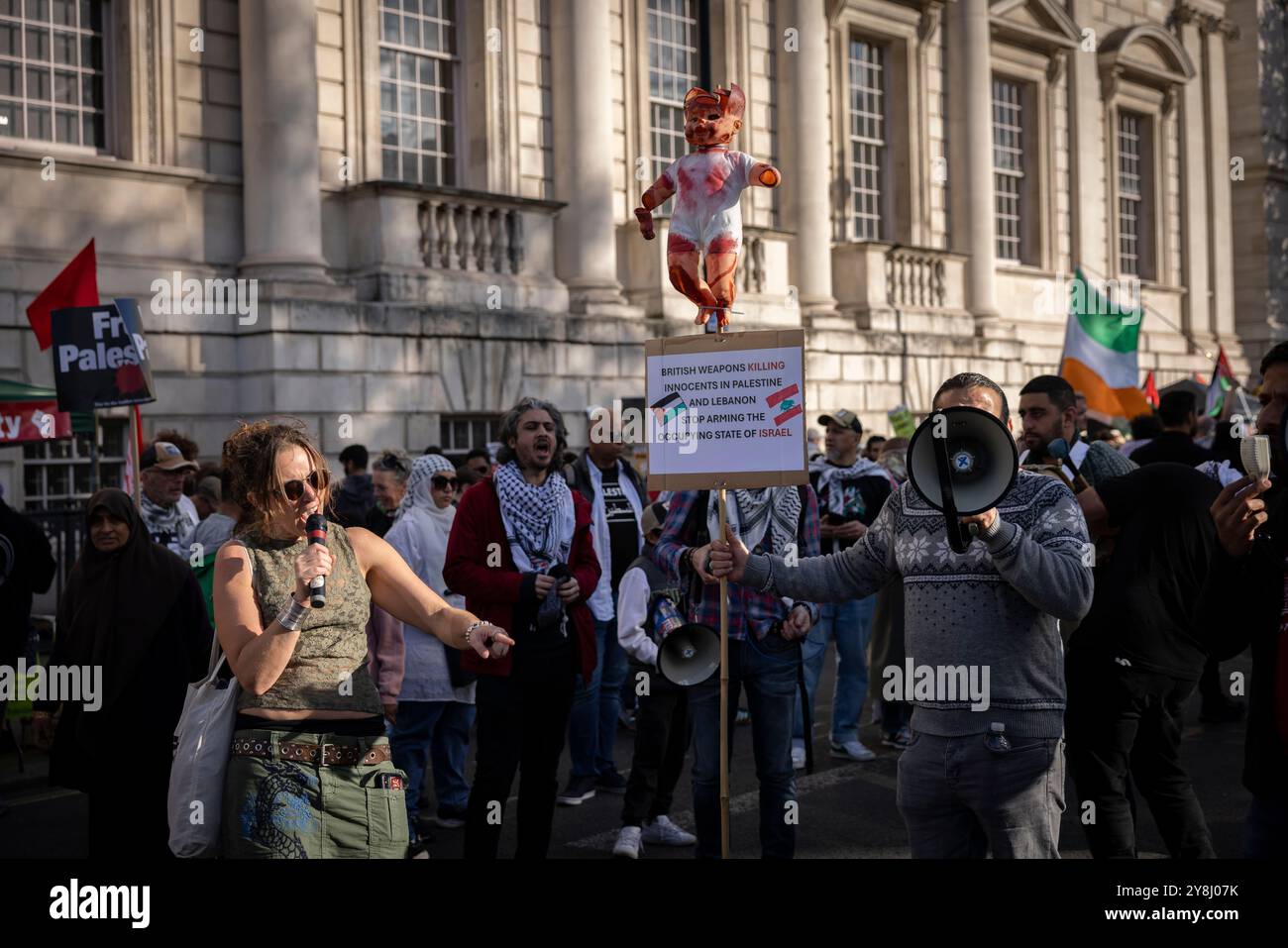 National march for Palestine in central London takes place from Russell Square to Whitehall calling for 'an end to the genocide in Gaza' and Lebanon. Stock Photo