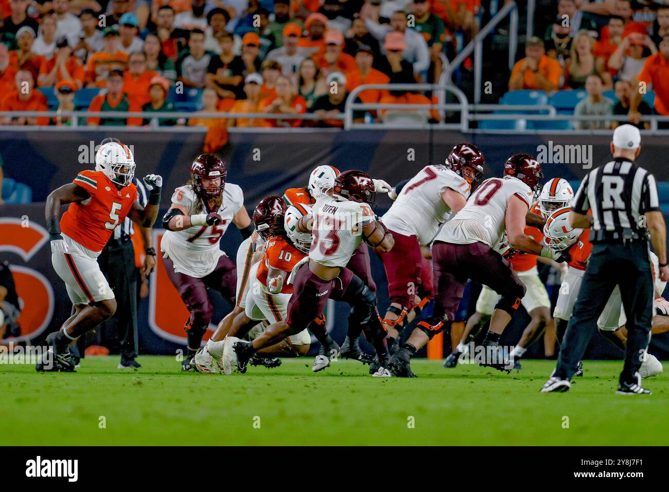 SEPTEMBER, 27, 2024,Miami Hurricanes and Virginia Tech at the Hard Rock Stadium, Miami Gardens, Florida, Photo: Chris Arjoon/American Presswire Stock Photo