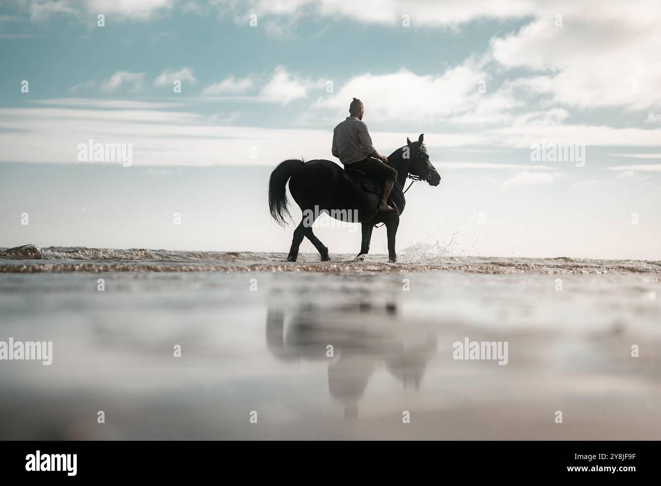 Man riding a horse on a beach, horseback summer cowboy photo Stock ...