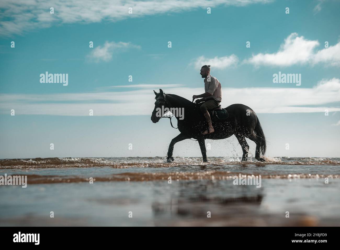 Man riding a horse on a beach, horseback summer cowboy photo Stock ...