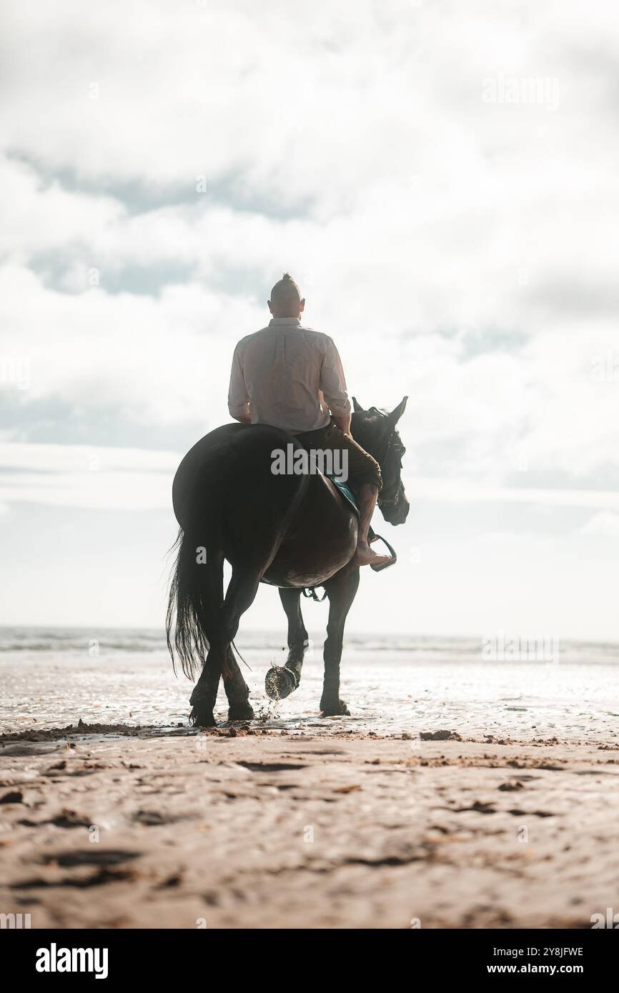 Man riding a horse on a beach, horseback summer cowboy photo Stock ...