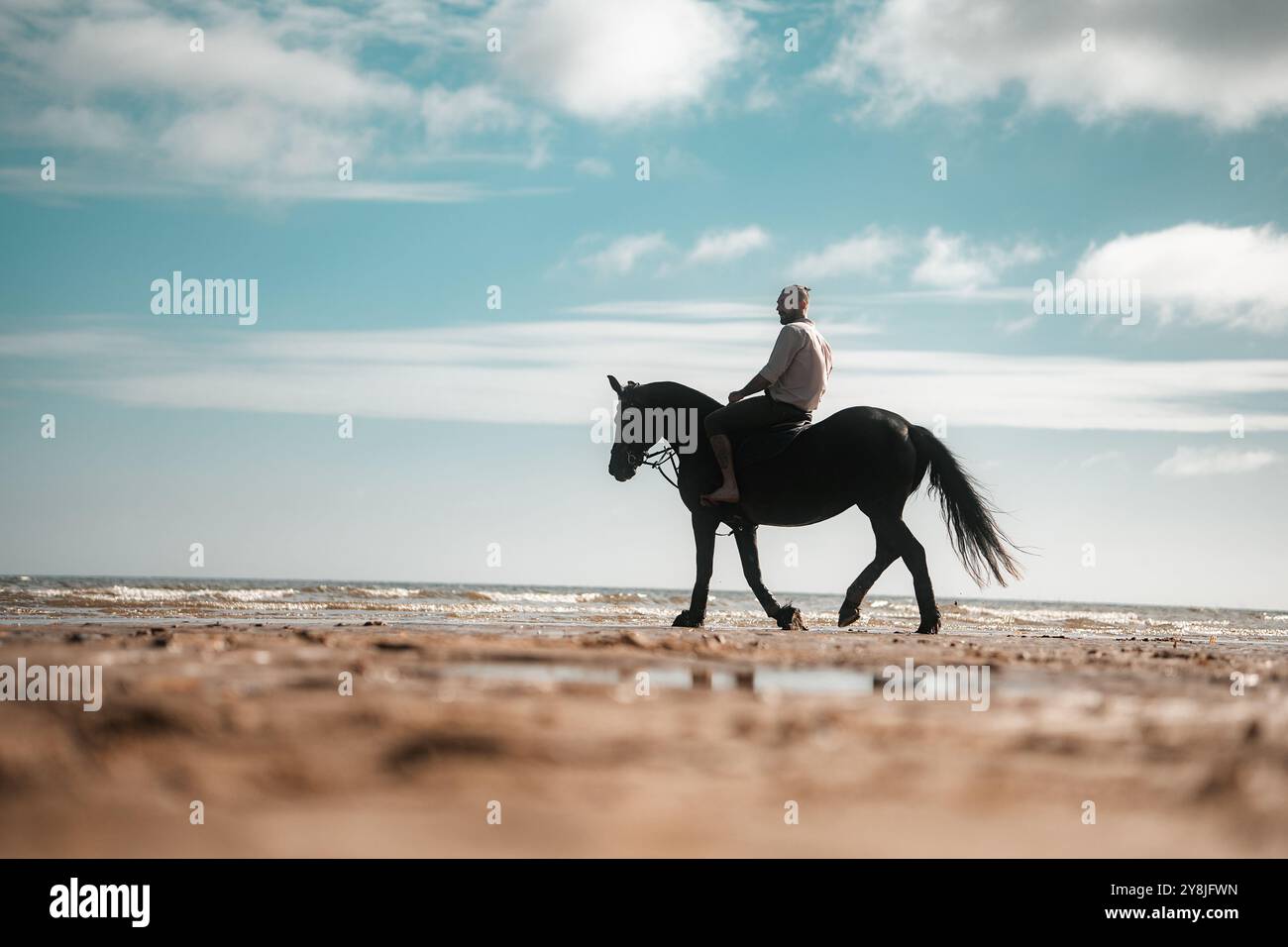 Man riding a horse on a beach, horseback summer cowboy photo Stock ...