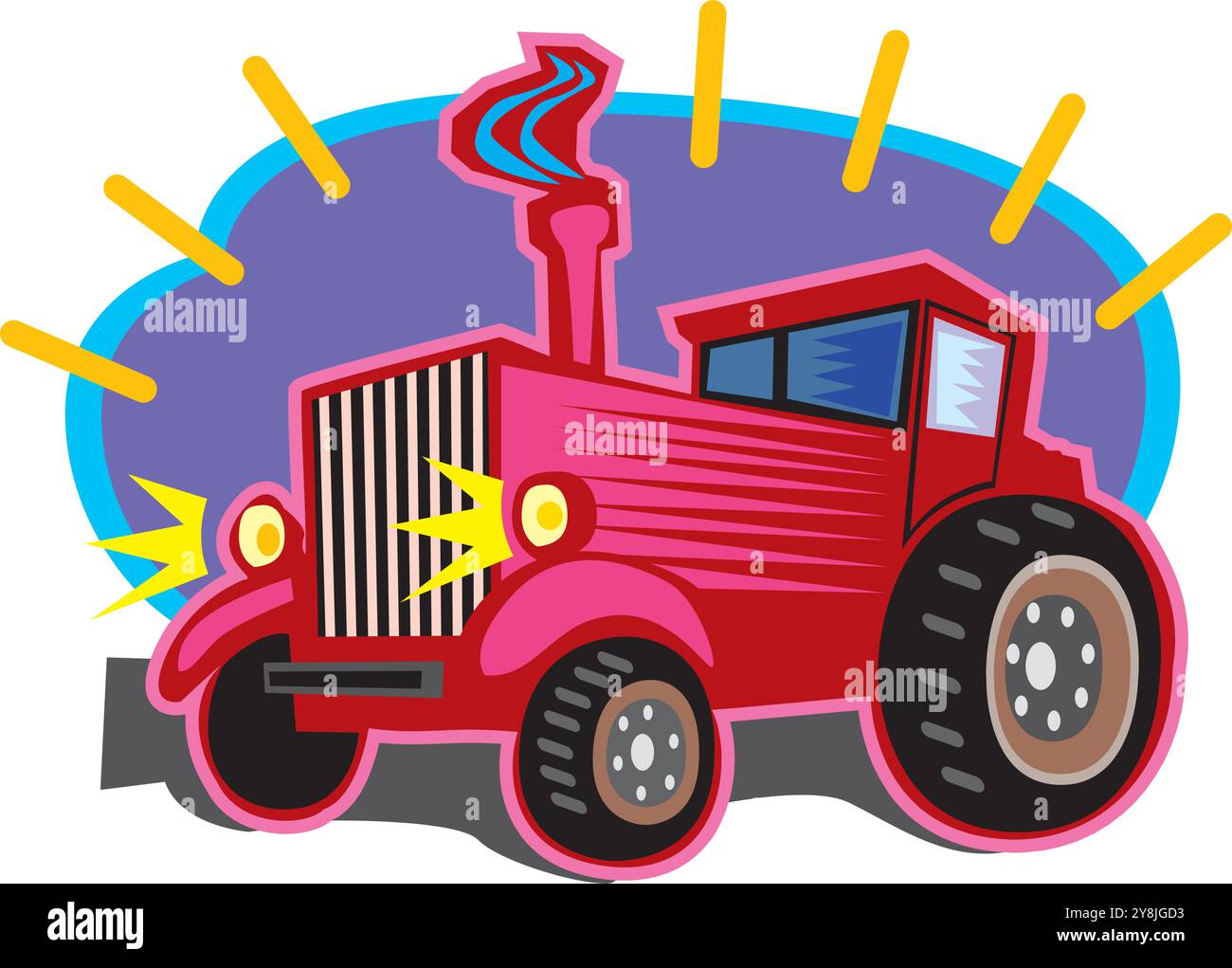 A hand drawn of a farm tractor isolated on white. Heavy agricultural ...