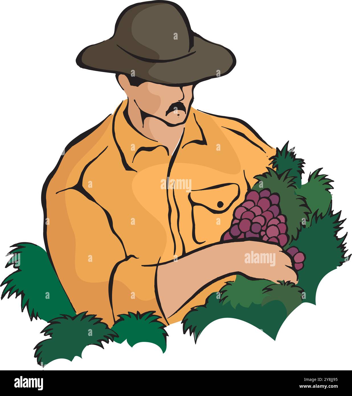 Farmer collecting ripe grapes on vineyard 3d isometric illustration ...