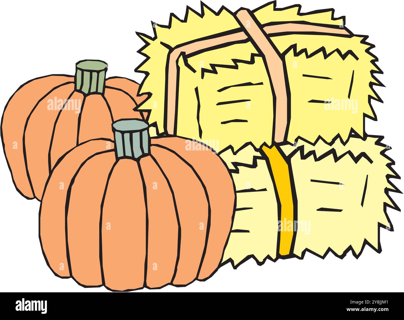 Haystacks & Pumpkins  on a white background vector design illustration Stock Vector