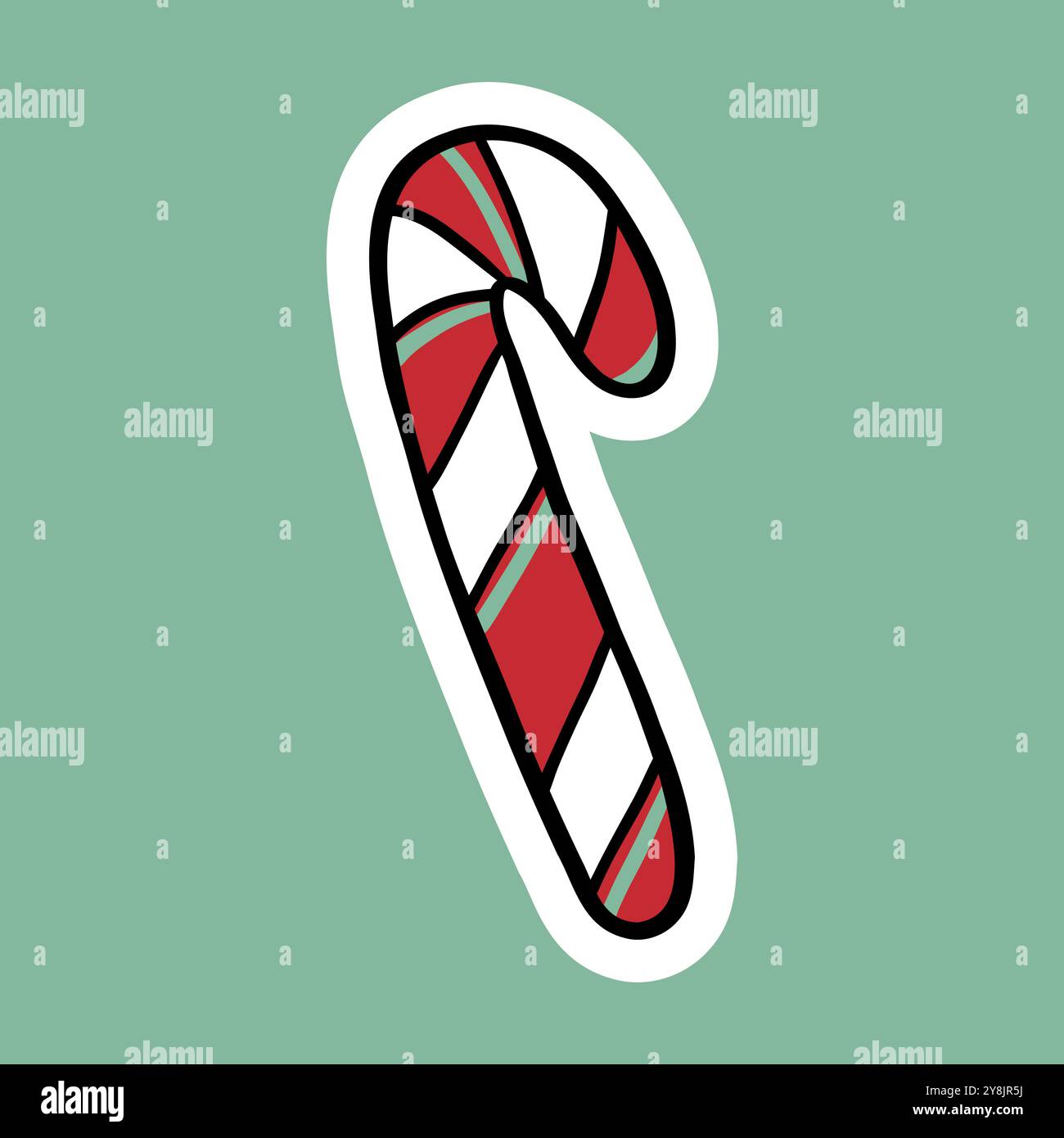 Sticker with simple striped candy cane, doodle style vector ...