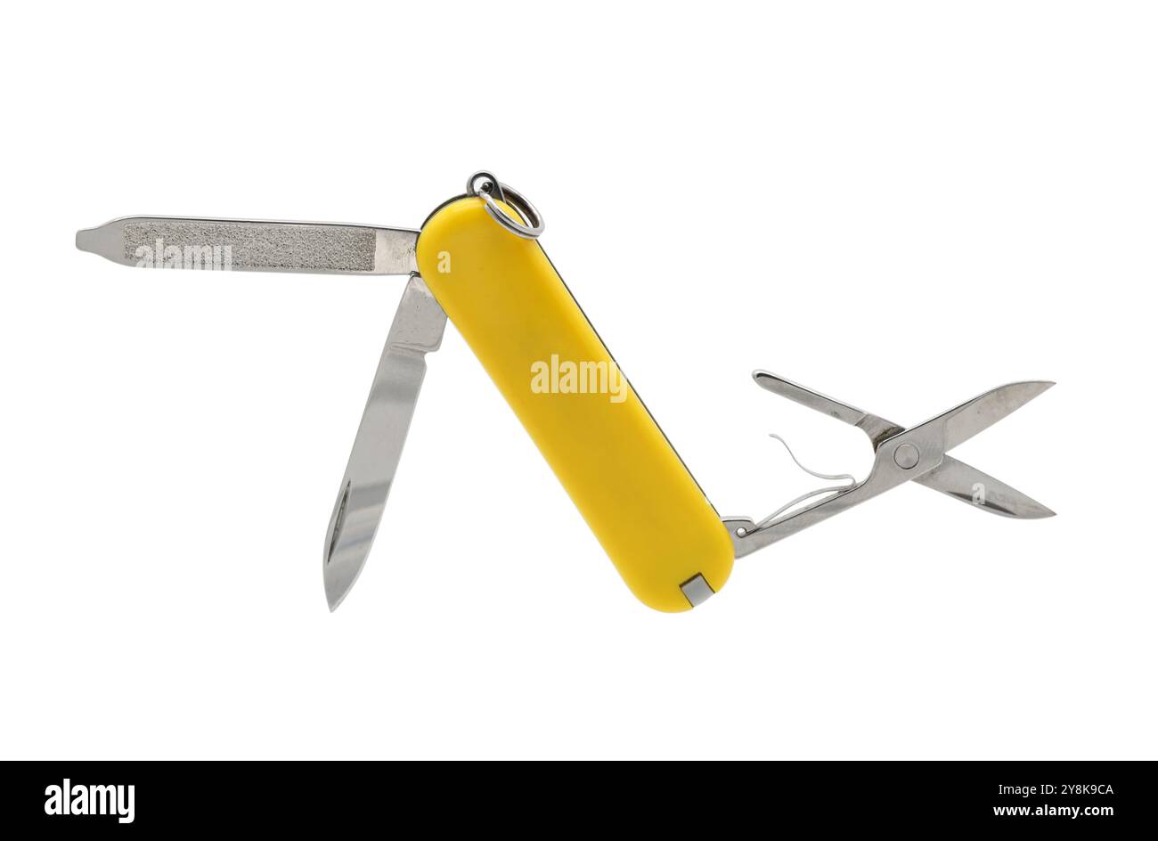 Yellow multipurpose knife isolated on white background Stock Photo