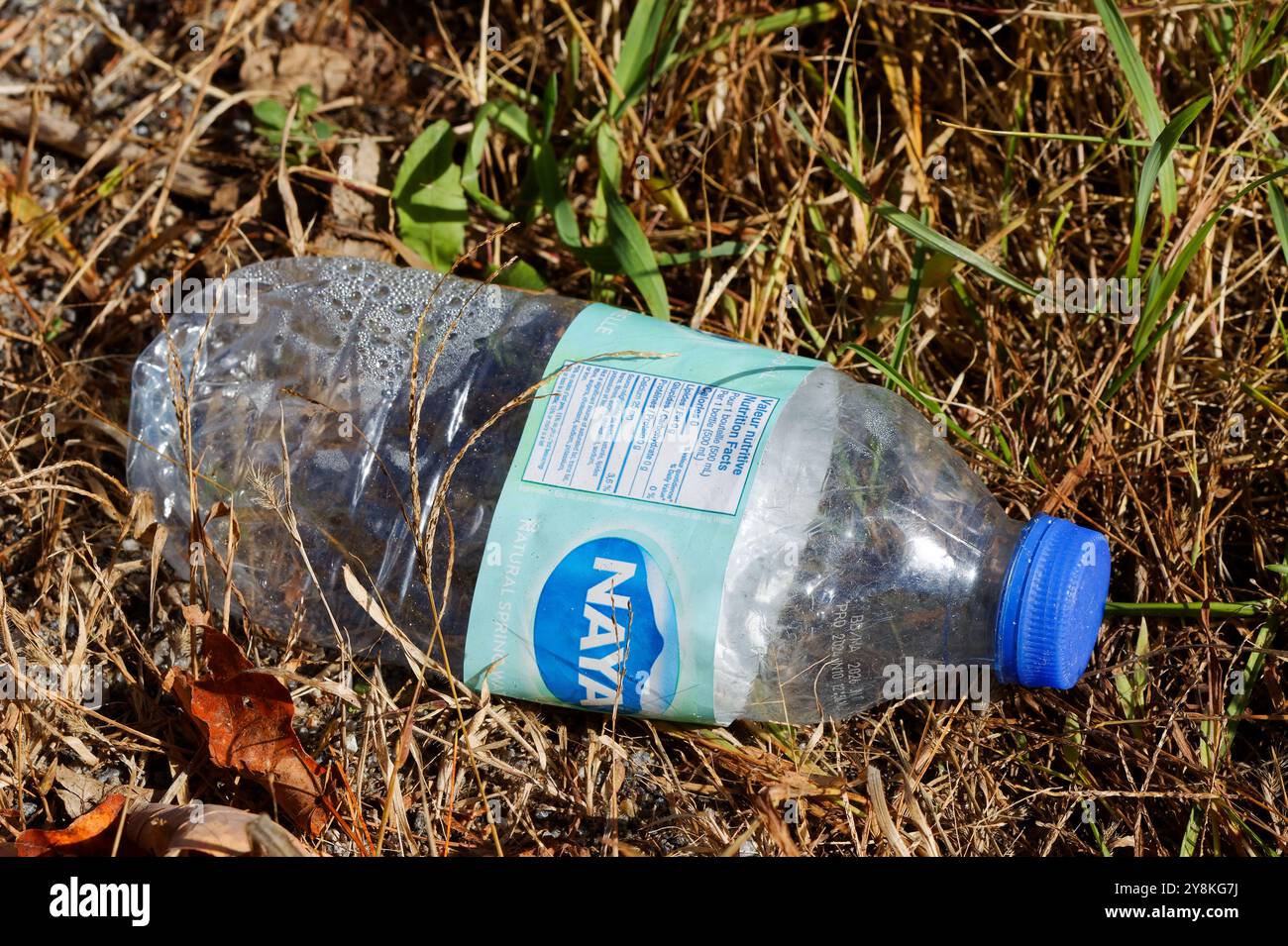 Empty plastic water bottle laying on the ground Stock Photo