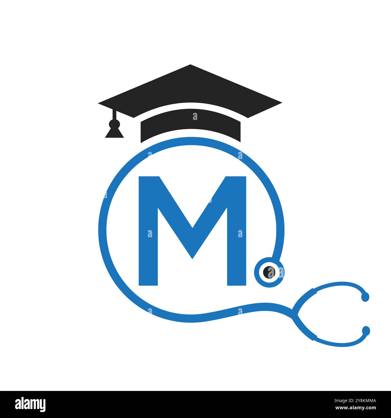 Medical Logo On Letter M with Stethoscope Icon. Doctor Symbol and Healthcare Logotype Stock Vector