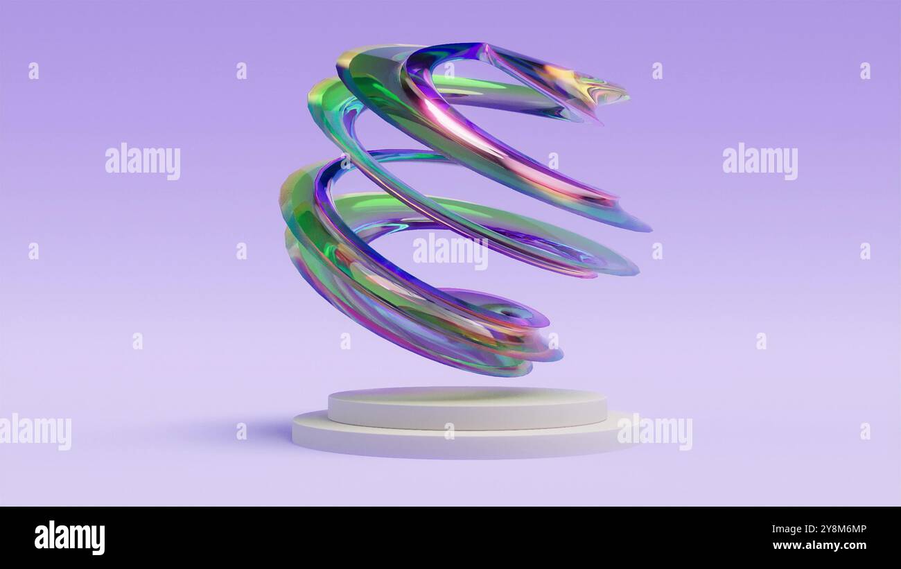 Curve color glass abstract object on podium stages 3d render Stock ...