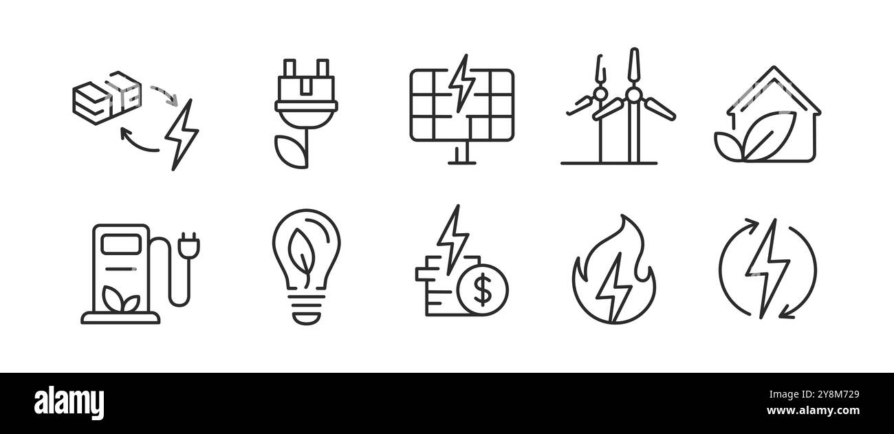 Collection icons green energy Black and White Stock Photos & Images - Alamy