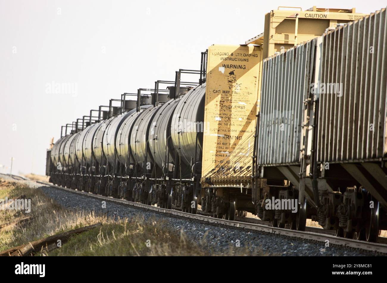 Crude Oil Train Cars tanker rail line Canada Stock Photo - Alamy