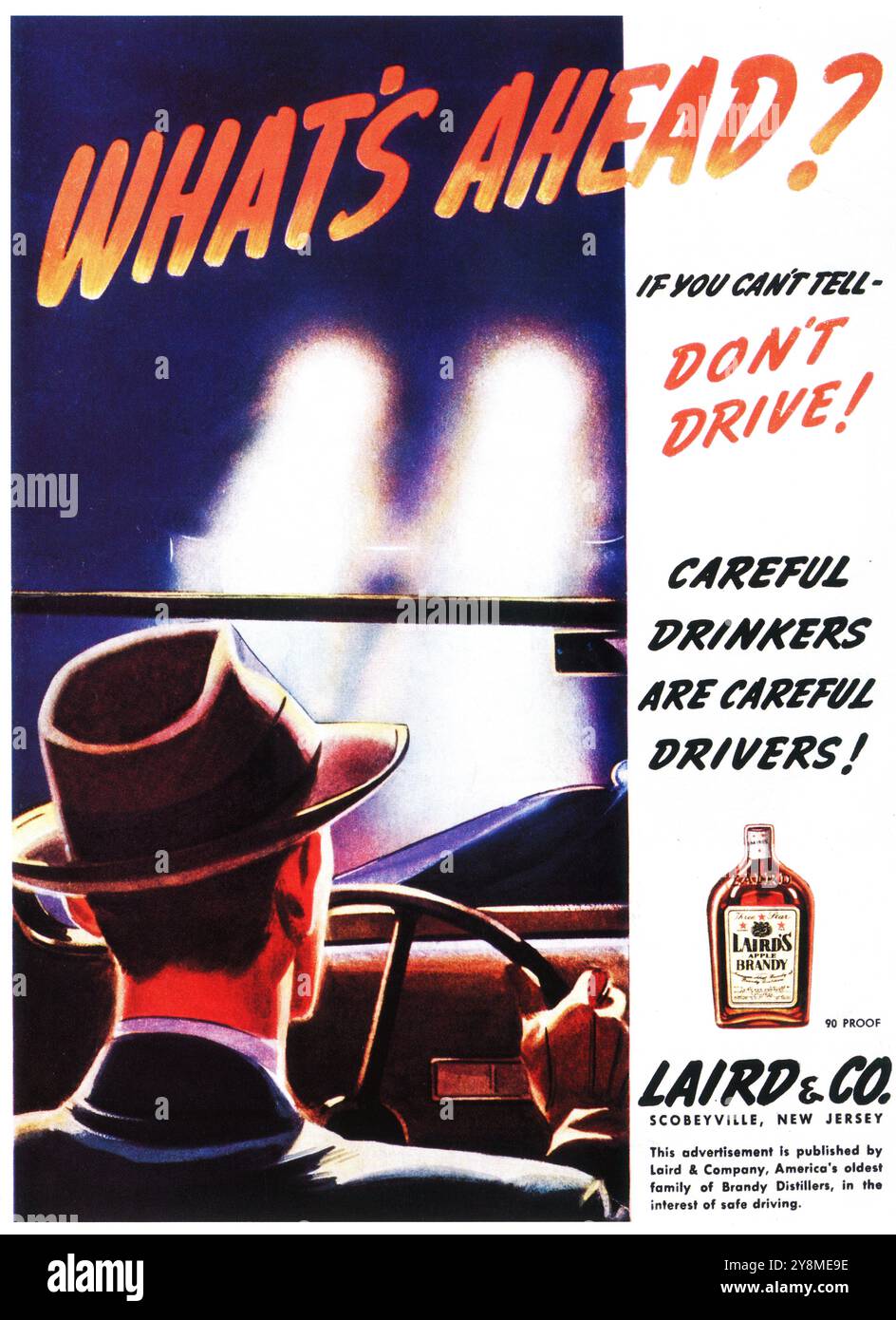 1939 Laird's brandy ad - "Careful drinkers are careful drivers" Stock Photo