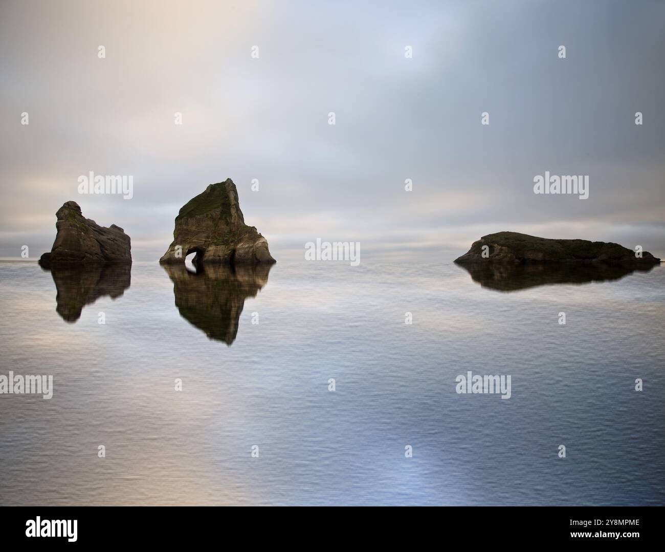 Spit With Rocks Farewell Spit New Zealand beach Rock haystacks Stock Photo - Alamy